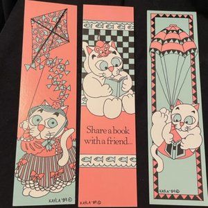 Vintage Set of 3 Whimsical Kitty Bookmarks.  3 different Bookmarks New Old Stock